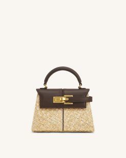 Elise Faux Straw Handbag - Brown