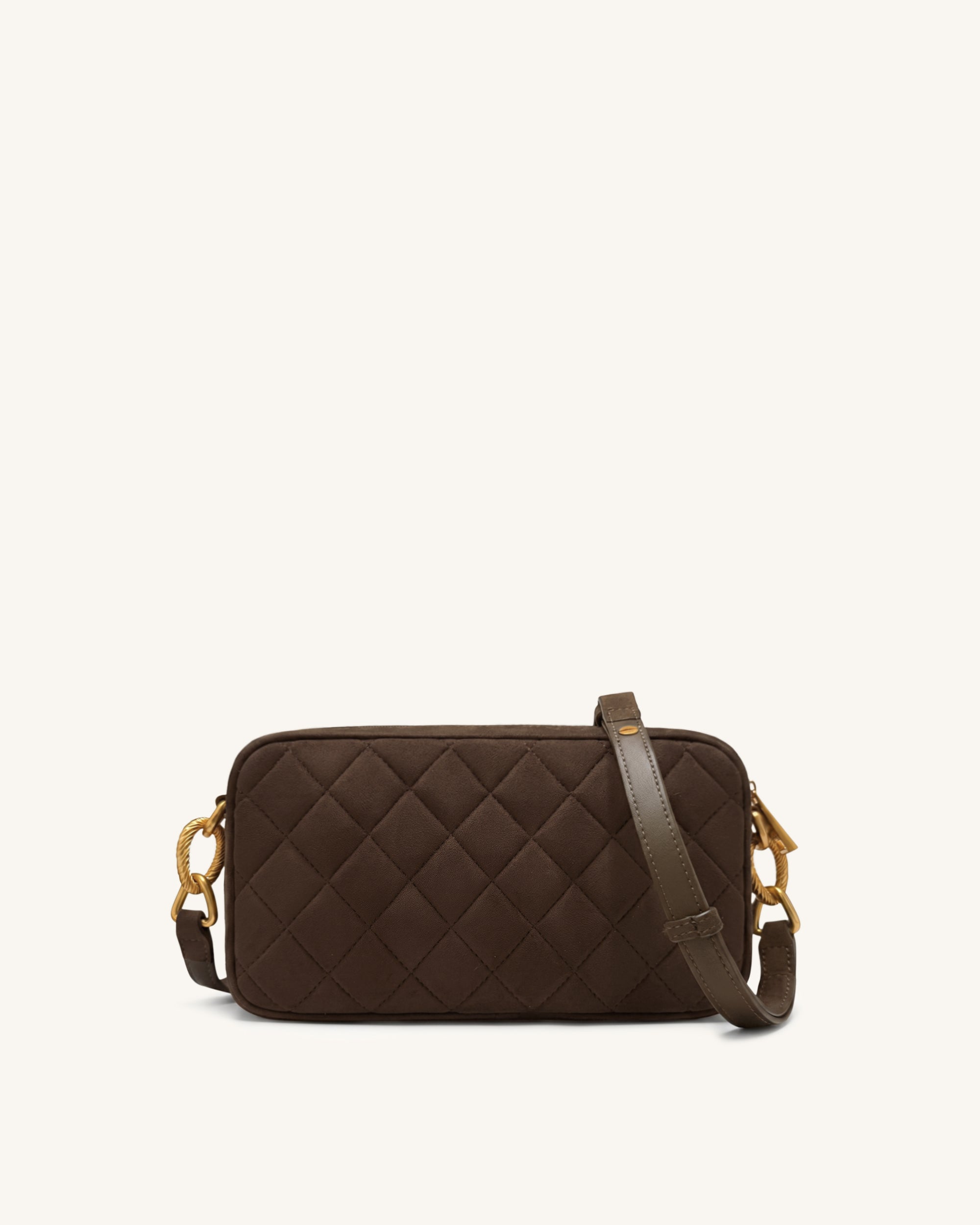 Riley Faux Suede Dachshund Quilted Shoulder Bag - Dark Brown - Image 3