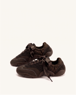 Flavia Ribbon Lace Ballerina Sneakers - Dark Brown