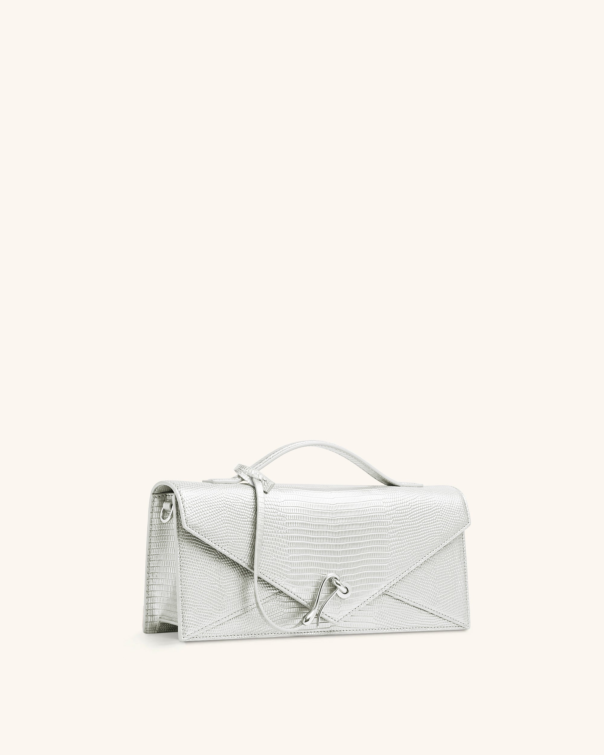 Celeste Envelope Top Handle Bag - Silver Lizard Texture - Image 2