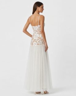 Alternative view of Floral Appliqué Sheer Tulle Maxi Dress - White