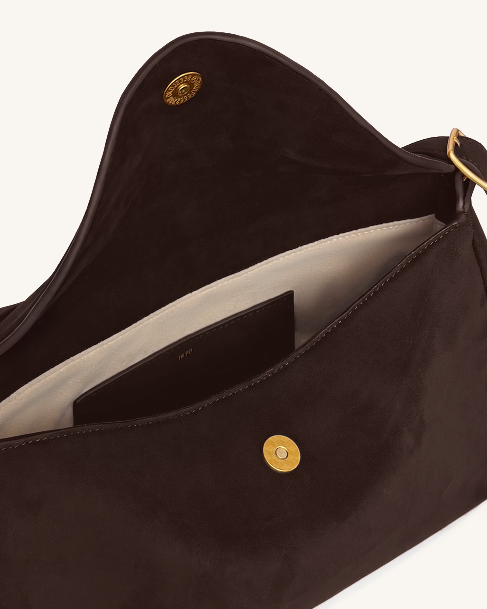 Elowen Faux Suede Flap Shoulder Bag - Dark Brown - Image 4
