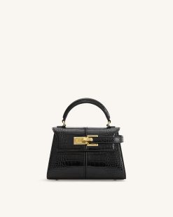 Elise Top Handle Bag - Black Croc
