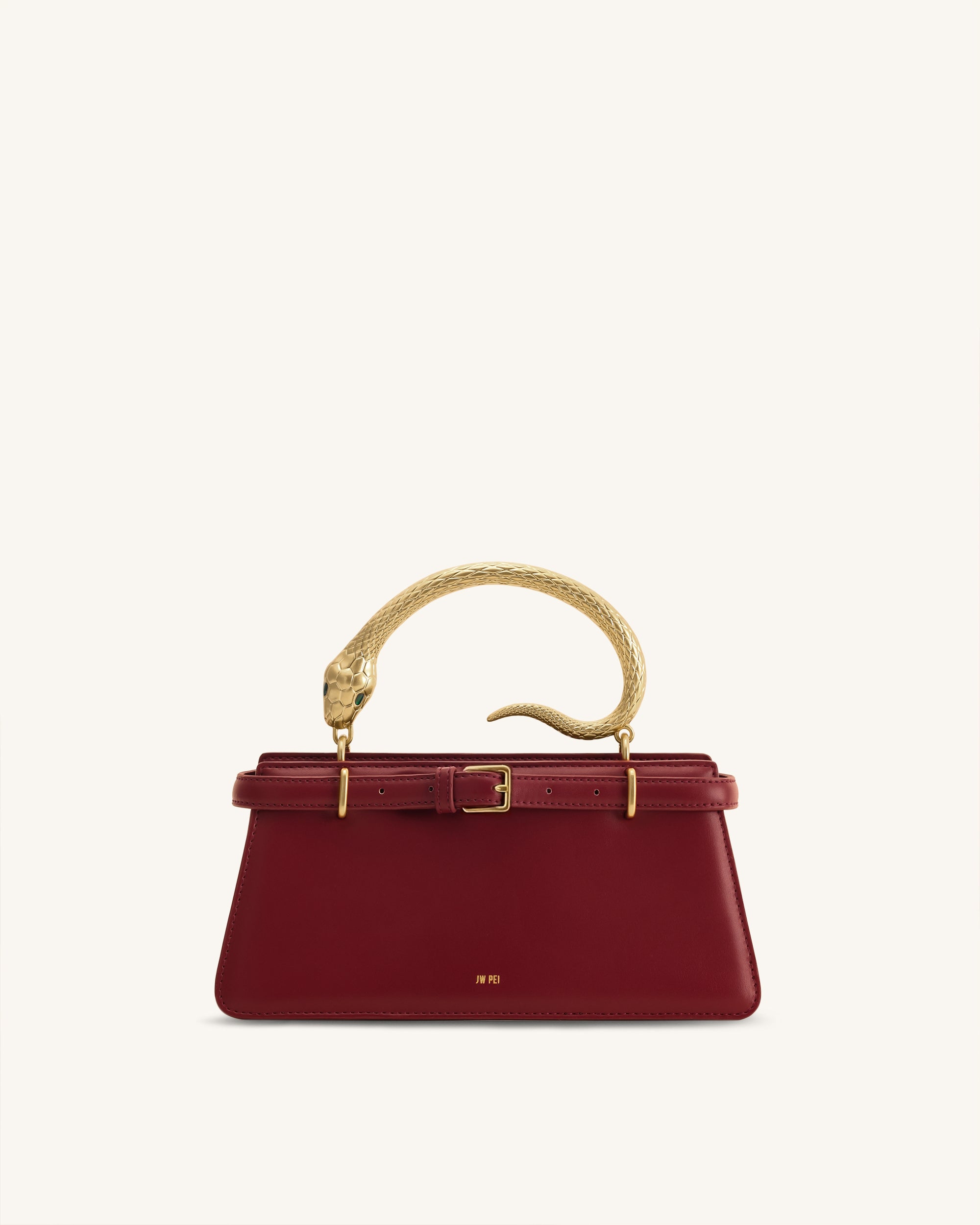 Elena Snake Handle Top Handle Bag - Wine Red