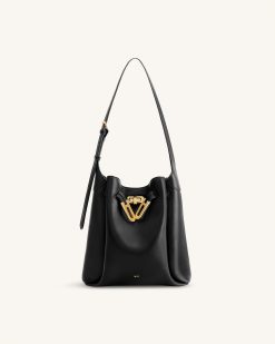Charlene Double Buckle Hobo Bag - Black