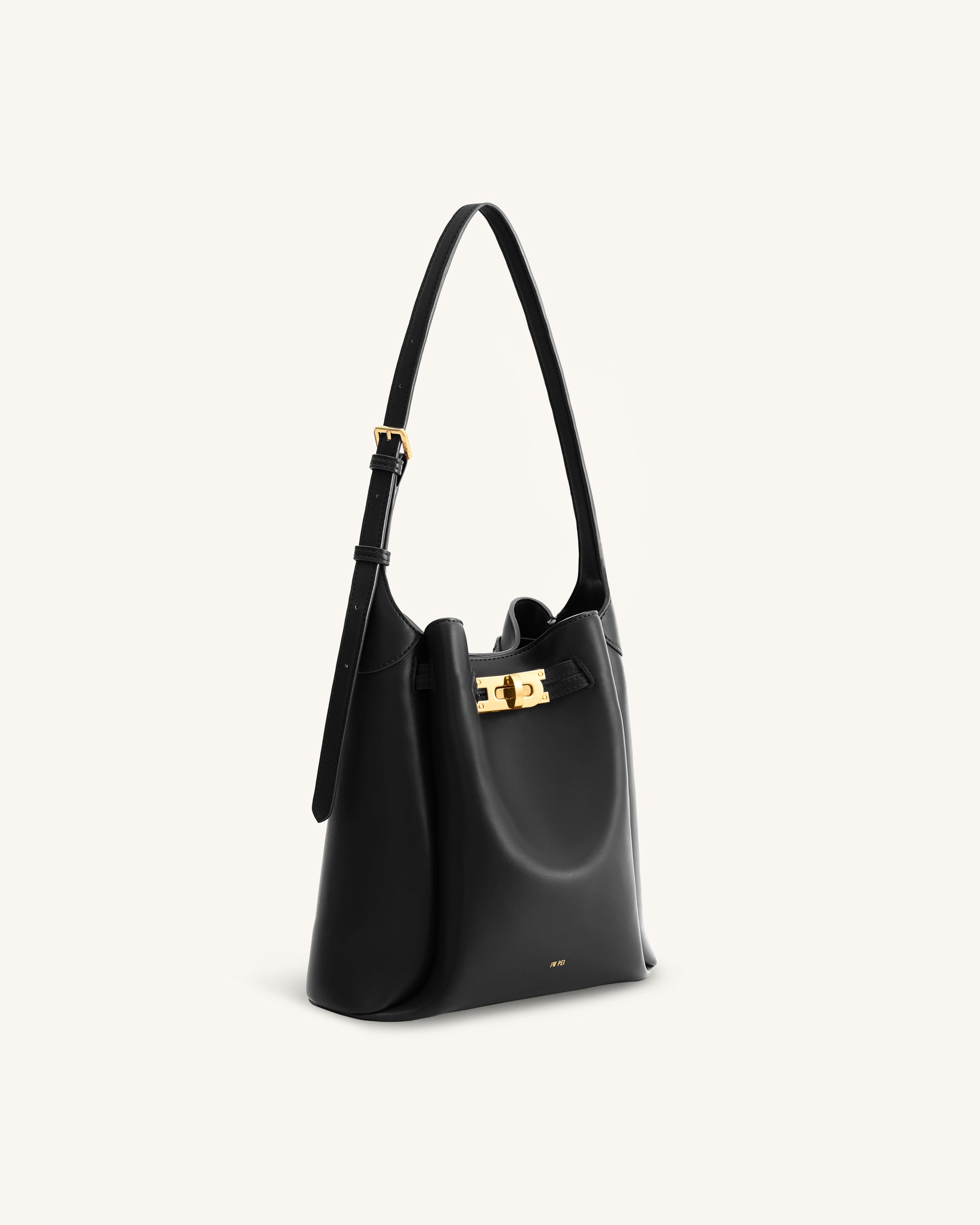 Charlene Double Buckle Hobo Bag - Black - Image 3