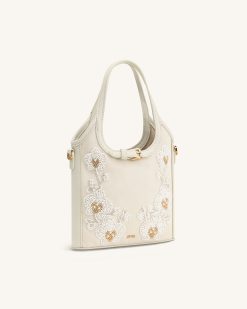 Alternative view of Brooke Mini Belted Embellished Orchid Beaded Top Handle Bag - Ivory
