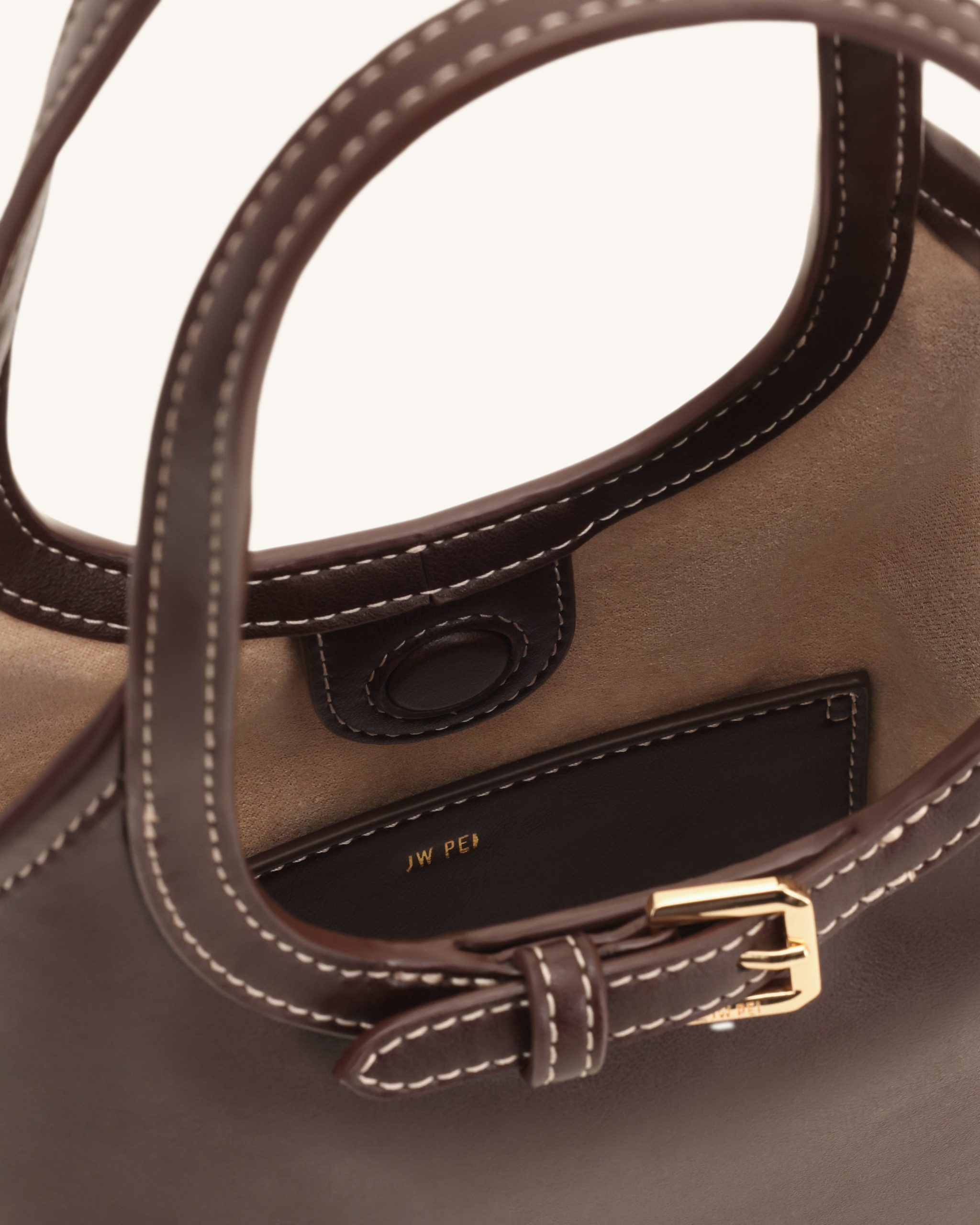 Brooke Mini Belted Embellished Top Handle Bag - Dark Brown - Image 4