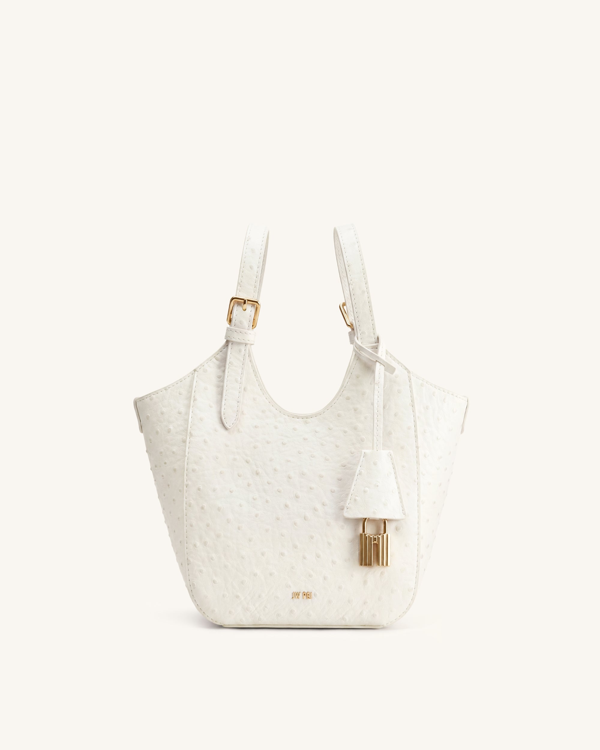 Ines Faux Ostrich Padlock Tote Bag - White