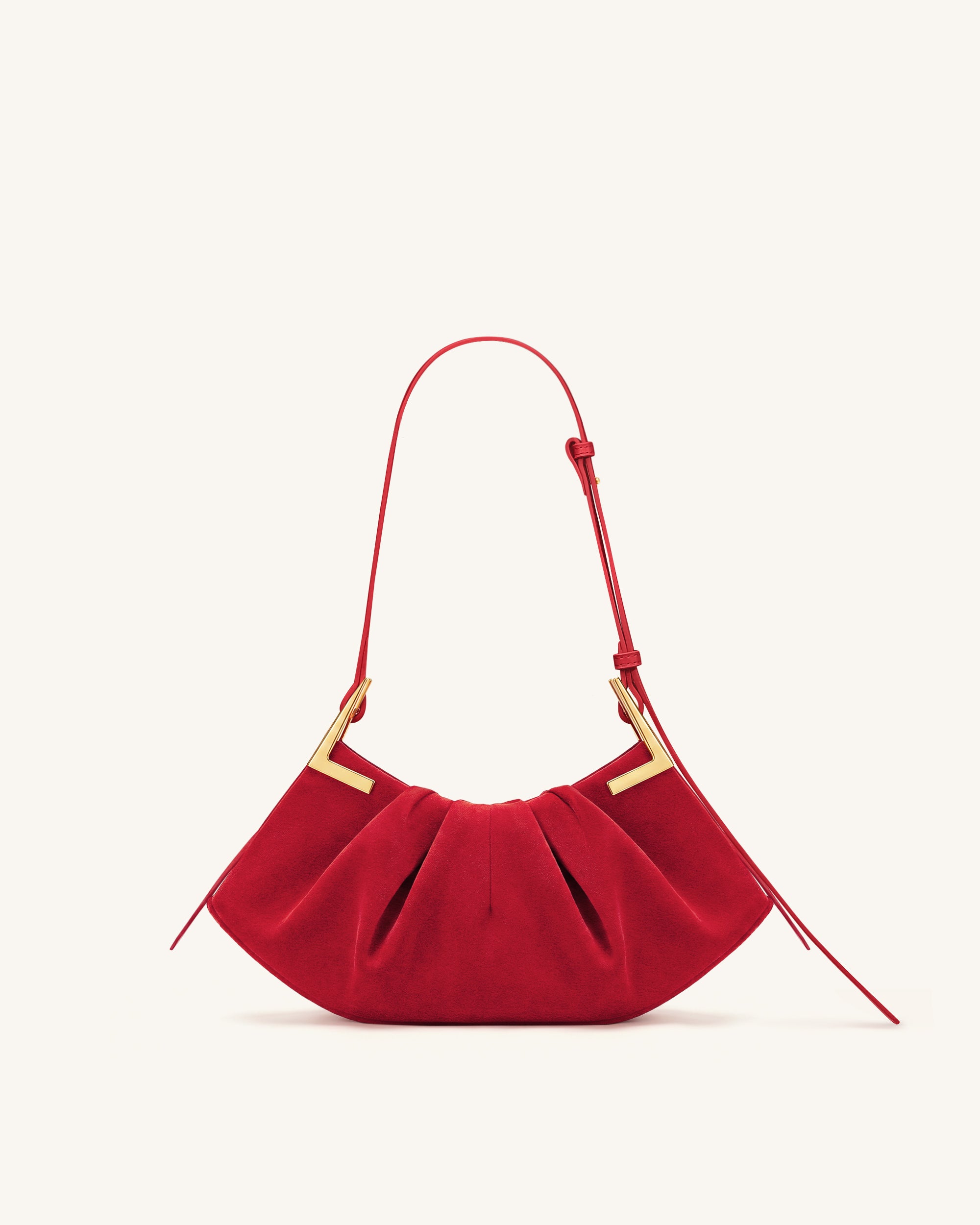 Amelia Faux Suede Pleated Shoulder Bag - Red - Image 3