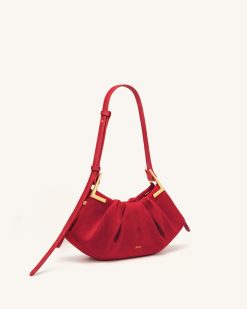 Alternative view of Amelia Faux Suede Pleated Shoulder Bag - Red