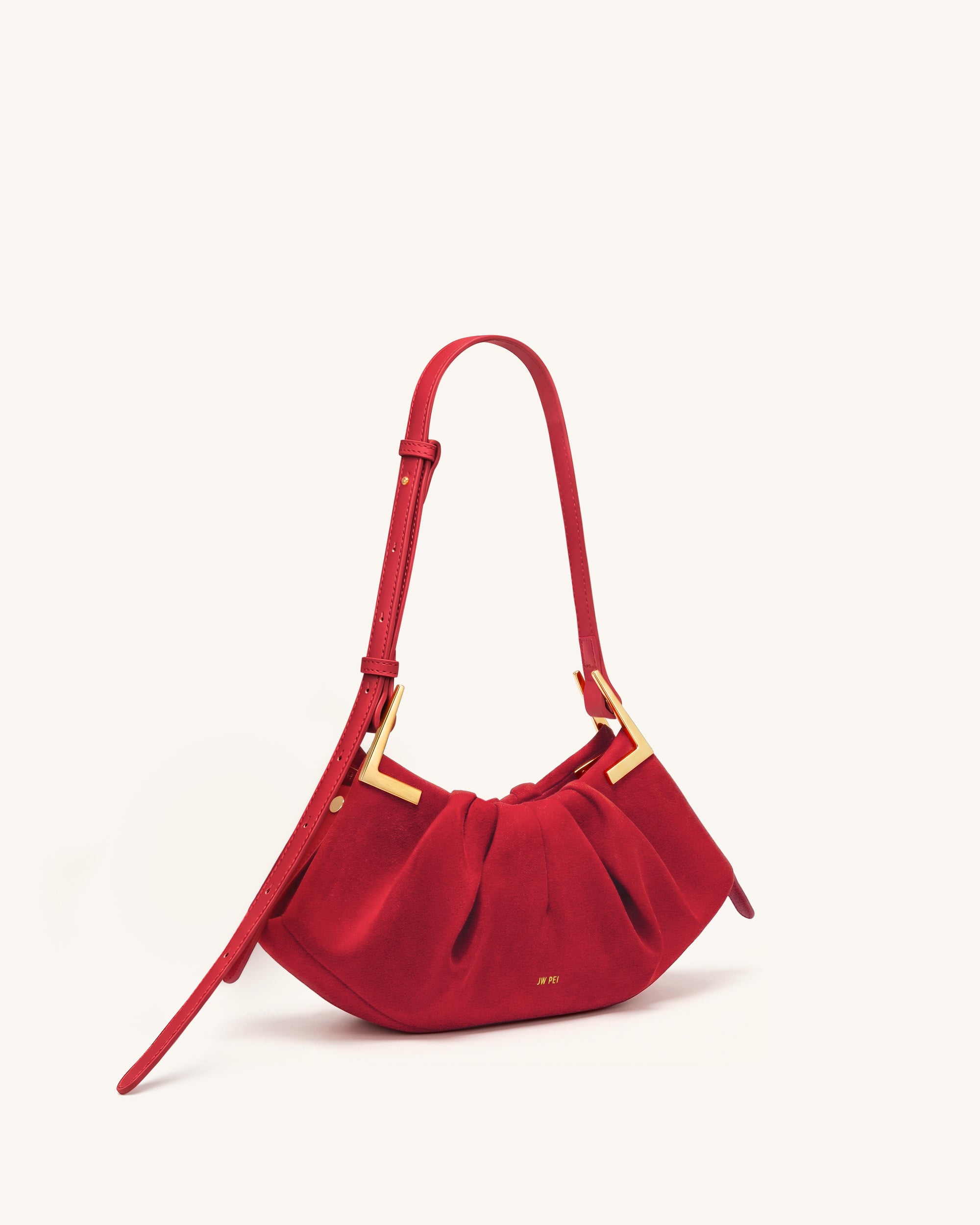 Amelia Faux Suede Pleated Shoulder Bag - Red - Image 2