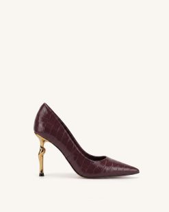 Hazel Croc-Embossed Heels - Burgundy