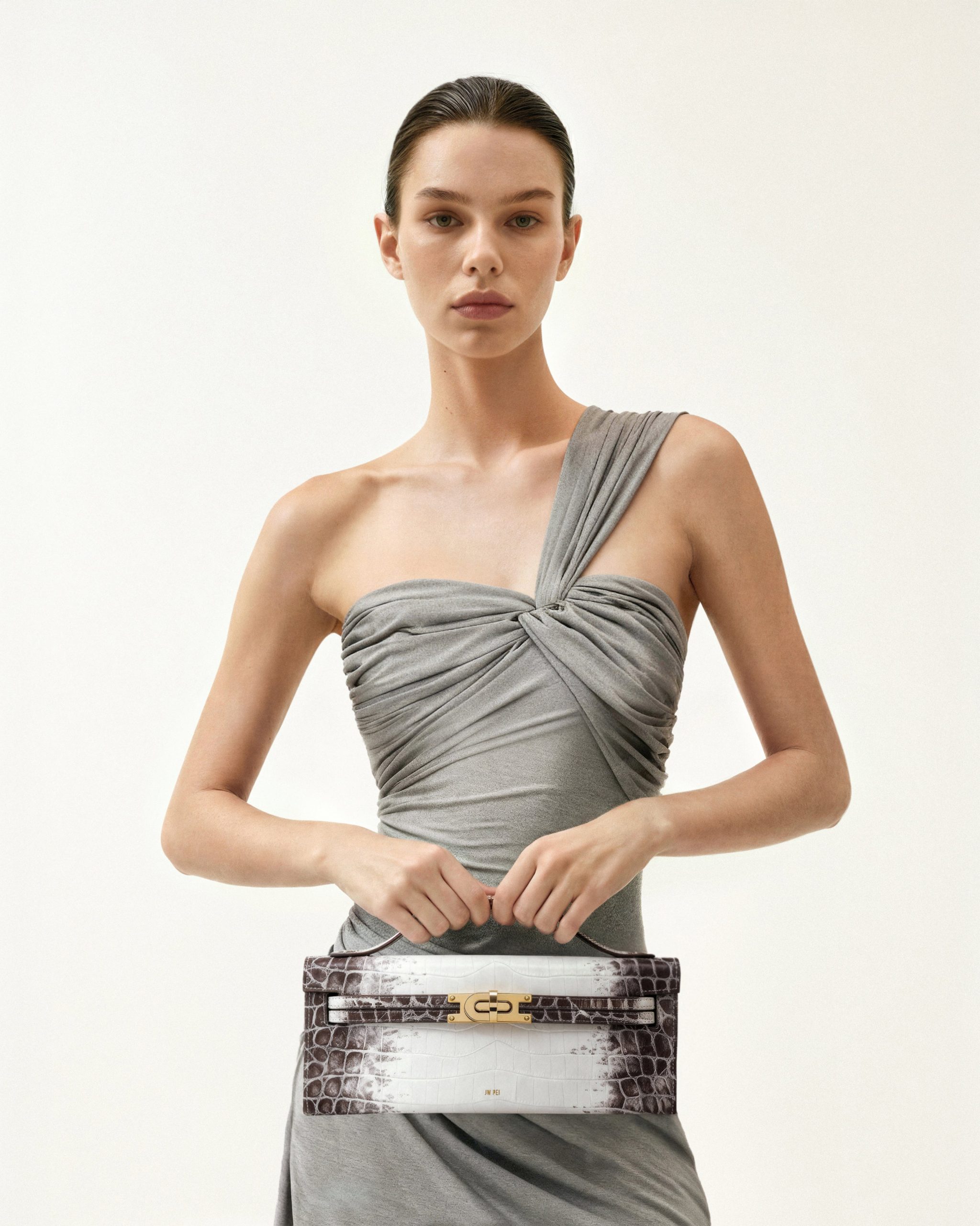 Bria Structured Top Handle Bag - White Croc - Image 2