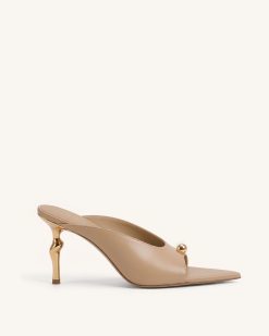 Noemi Pointed-Toe Mule Heels - Khaki