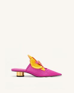 Helena Embroidery Decoration Pierced Mules - Rose Red