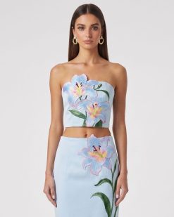 Alternative view of Lily Floral Embroidered Strapless Corset Top - Light Blue