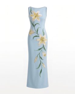 Alternative view of Lily Floral Print Sleeveless Column Maxi Dress - Light Blue