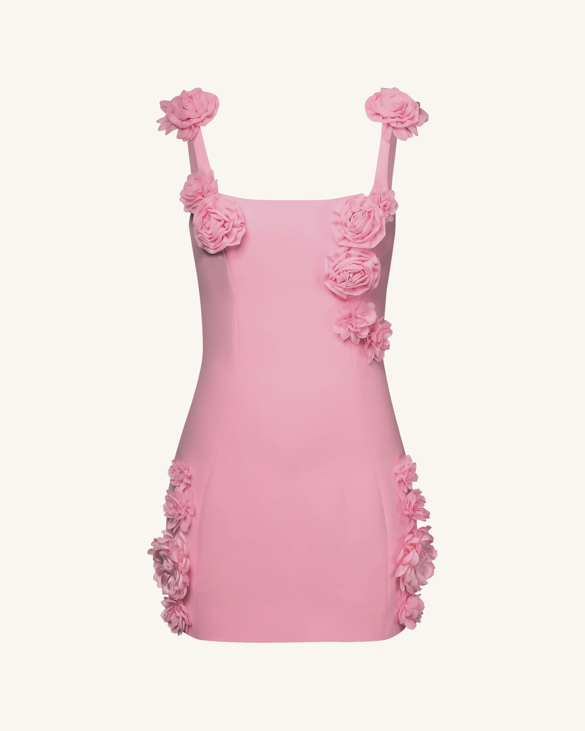 Elaina Pink Rosette Applique Mini Dress-Pink - Image 4