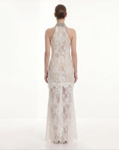 Alternative view of Jeweled Lace Halter Dress - White