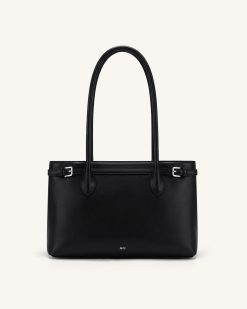 Camille Buckle Strap Tote Bag - Black
