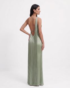 Fringe One Shoulder Maxi Dress - Sage Green