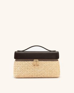Thea Faux Straw Top Handle Bag - Brown