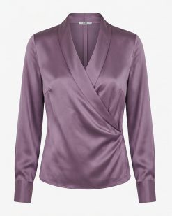 Alternative view of Satin Wrap V Neck Long Sleeve Blouse - Dusty Mauve