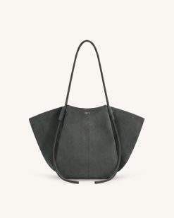 Nala Faux Suede Wide Tote Bag - Dark Gray
