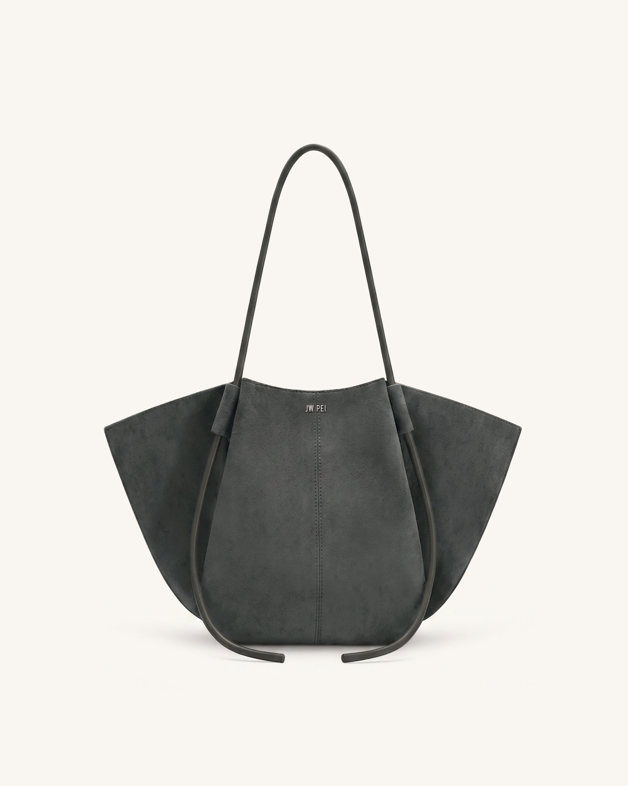 Nala Faux Suede Wide Tote Bag - Dark Gray