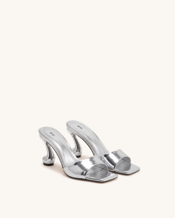 Hannah Metallic Faux Leather Mule Heels - Silver