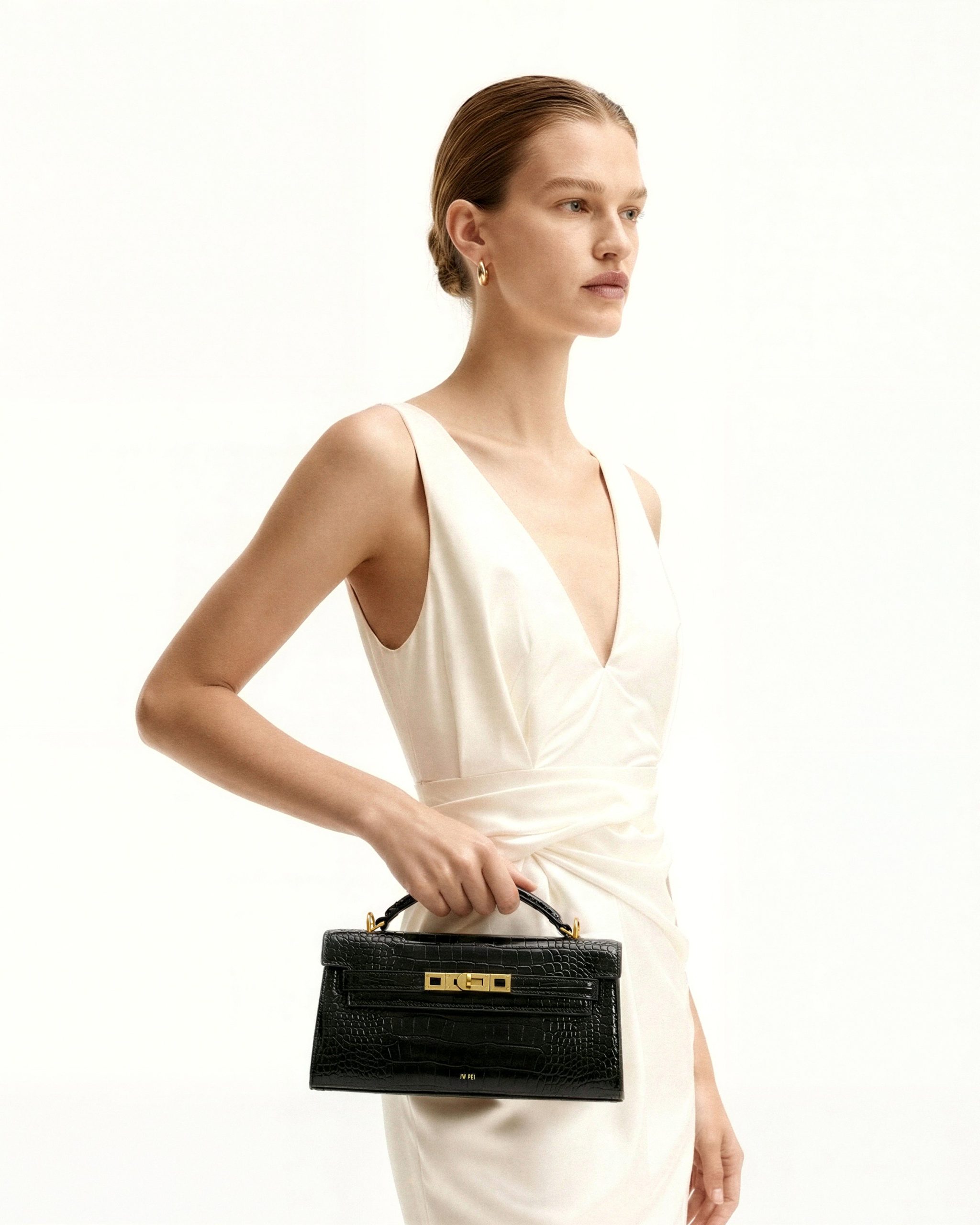 Noor Top Handle Bag - Black Croc - Image 2