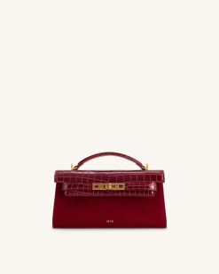 Noor Faux Suede Top Handle Bag - Red