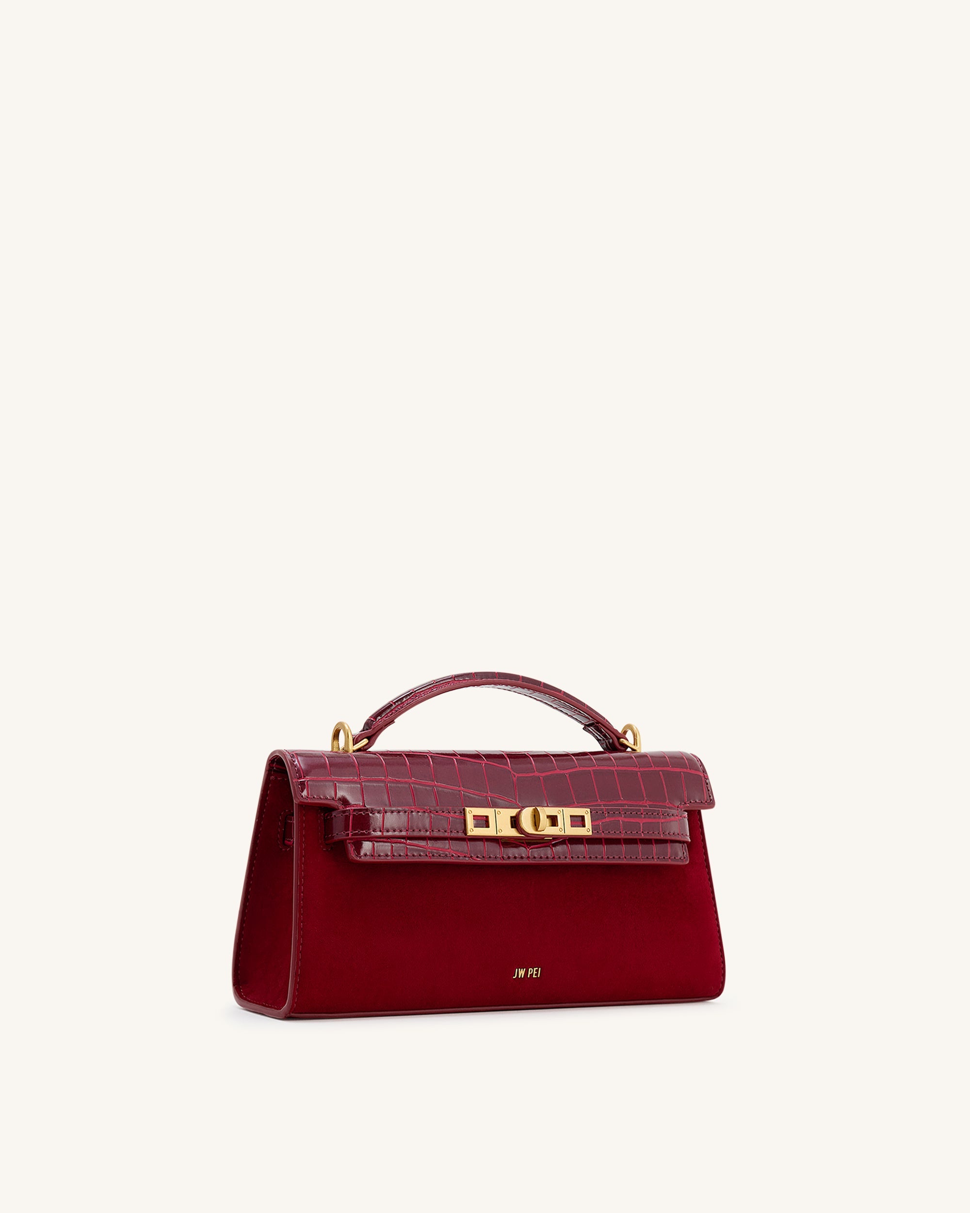 Noor Faux Suede Top Handle Bag - Red - Image 2