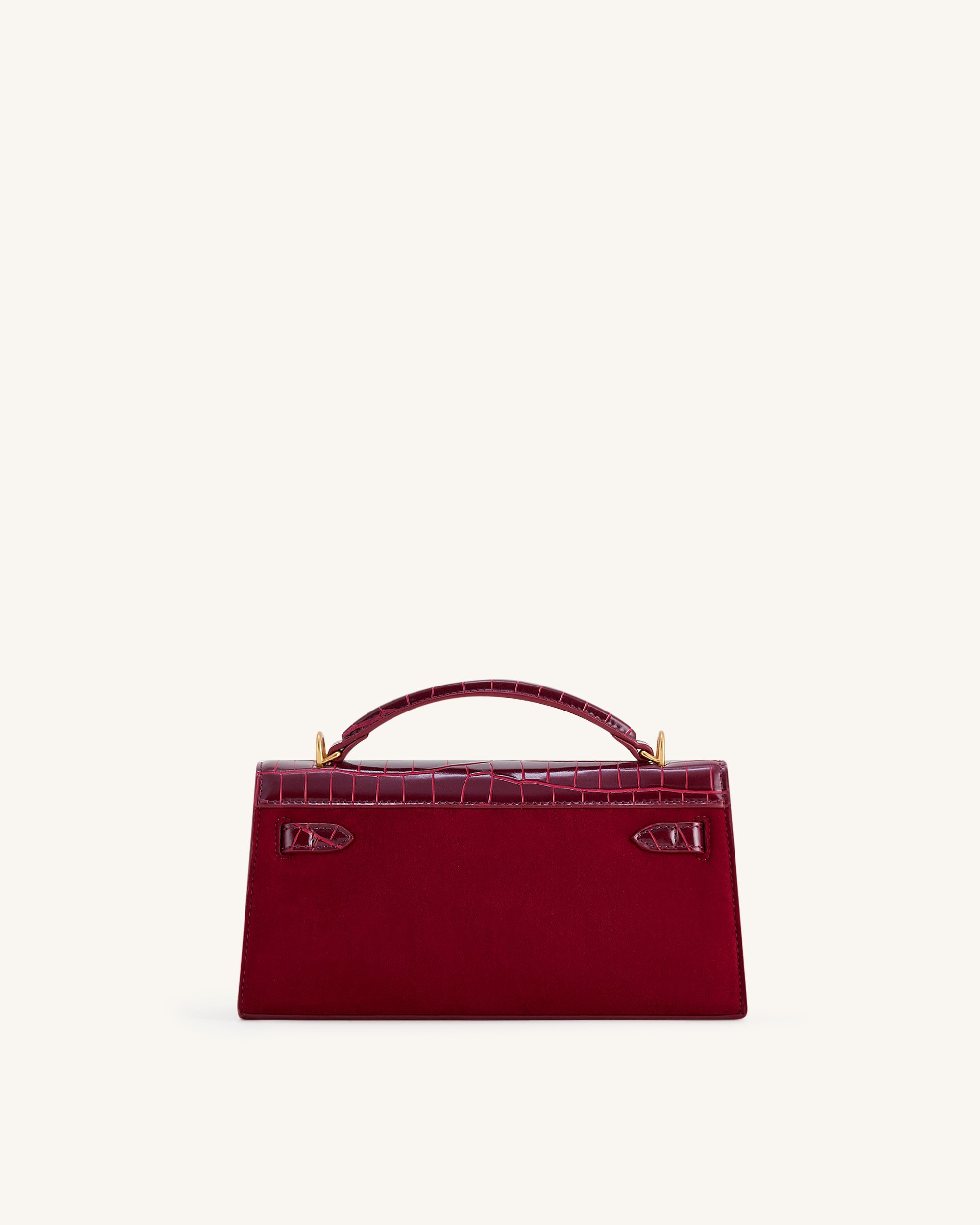Noor Faux Suede Top Handle Bag - Red - Image 3