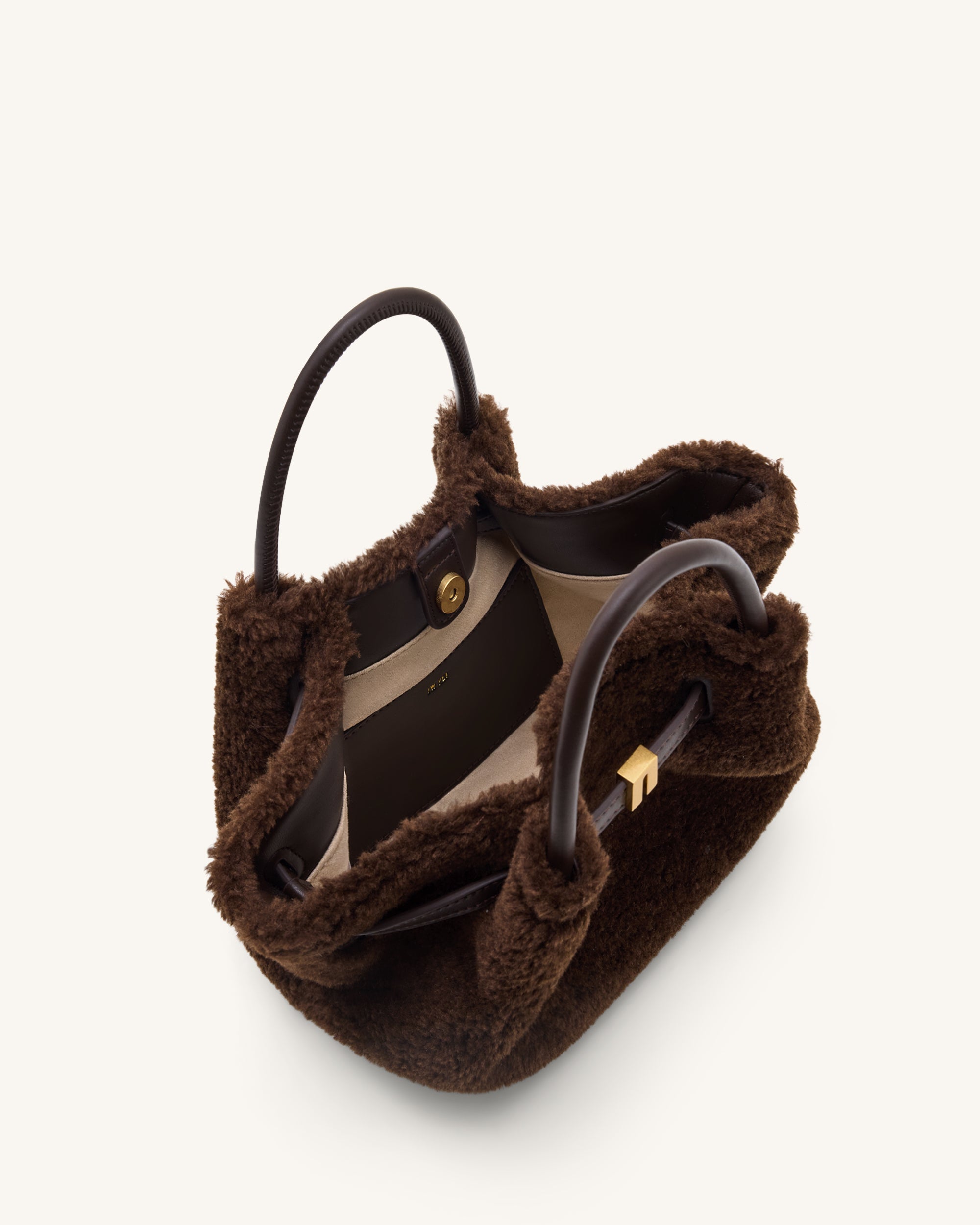 Hana Mini Faux Fur Tote Bag - Dark Brown - Image 5