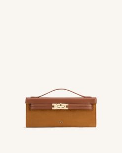 Bria Faux Suede Structured Top Handle Bag - Brown