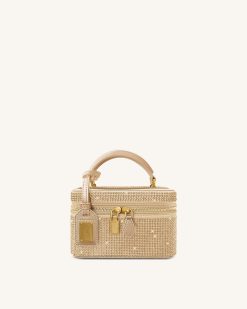 Cleo Artificial Crystal Box Shape Top Handle Bag - Champagne