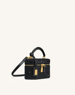 Alternative view of Cleo Artificial Crystal Box Shape Top Handle Bag - Black