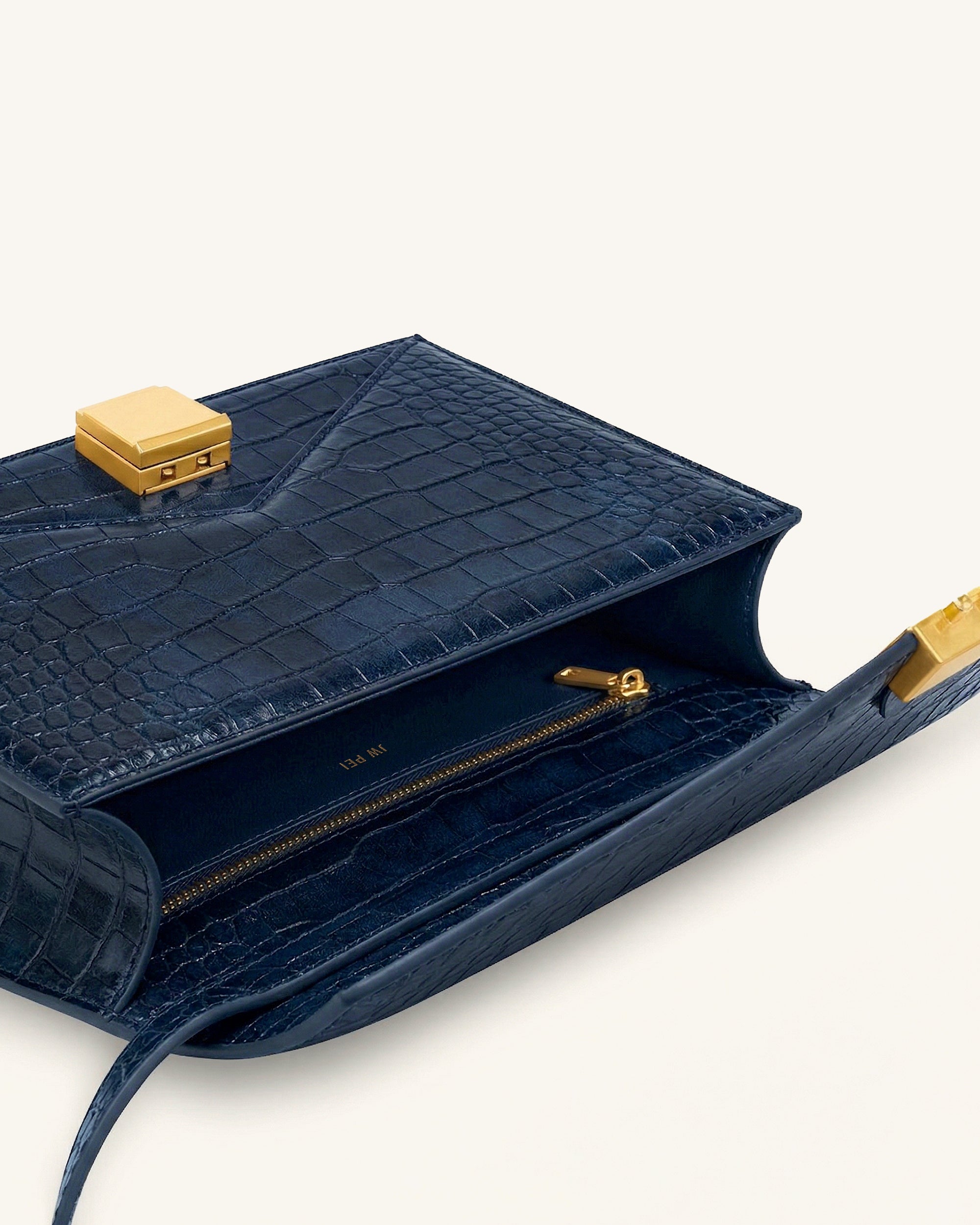 Clio Envelope Crossbody Bag - Navy Croc - Image 4