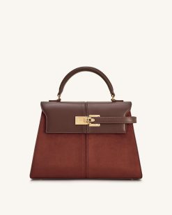 Elise Large Faux Suede Top Handle Bag - Mocha Brown