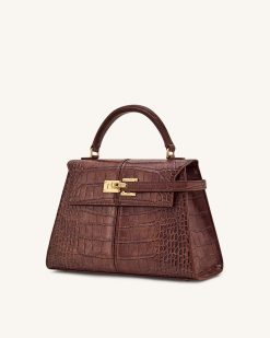 Alternative view of Elise Large Croc-Embossed Top Handle Bag - Chestnut Brown