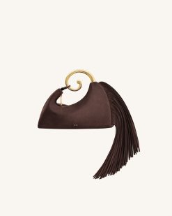 Nell Fringe Hardware Top Handle Bag - Deep Brown