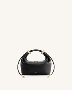 Ellie Metal Ring Embellished Top Handle Bag - Black