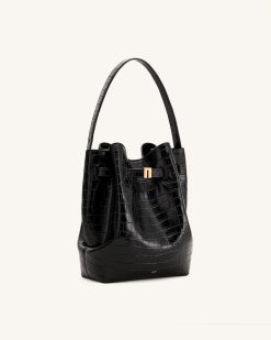 Alternative view of Clara Lock Accent Bucket Shoulder Bag - Black Croc