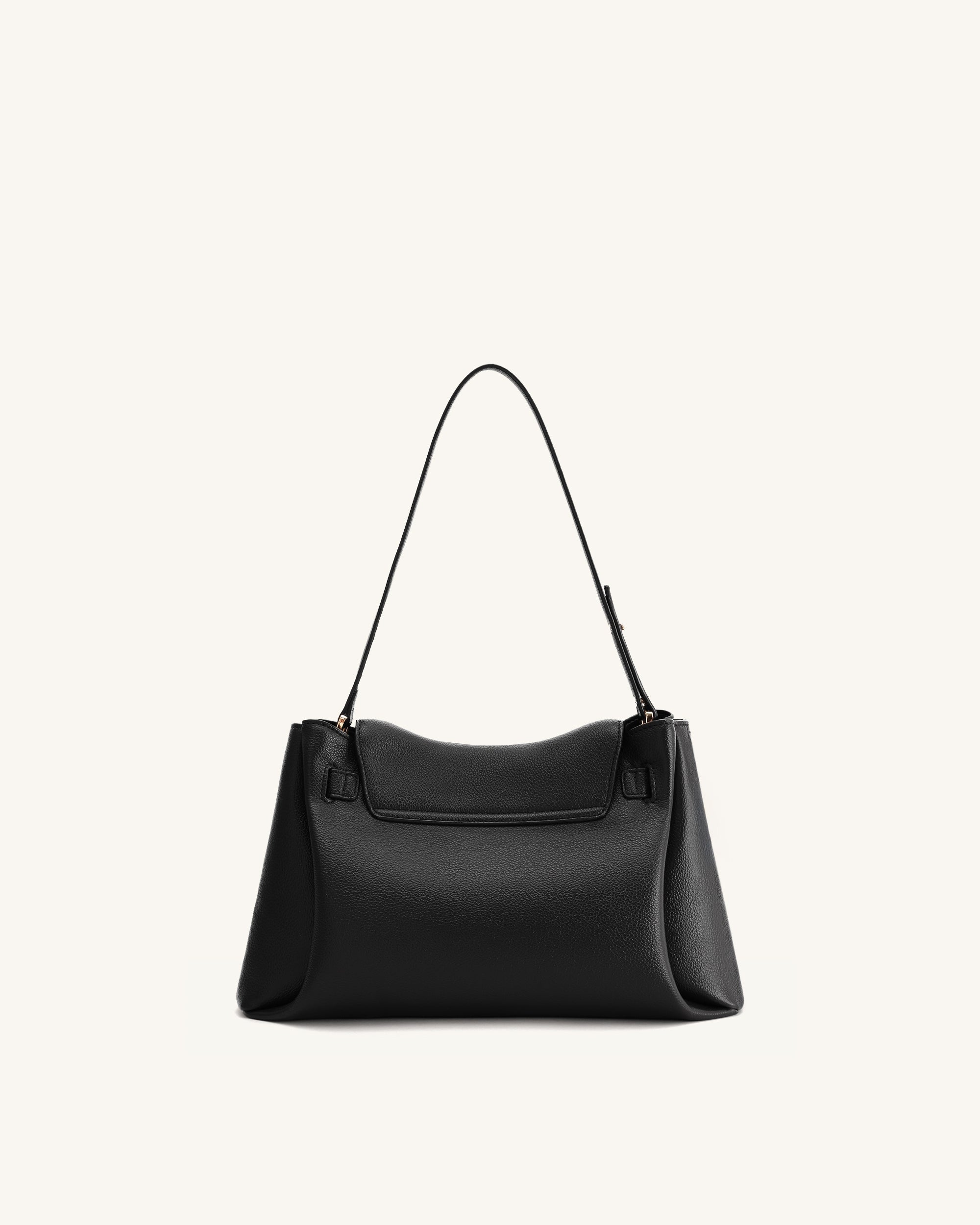Rhea Pebbled Double Buckle Shoulder Bag - Black - Image 4