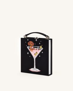 Alternative view of Taya Wine Glass Puppy Pattern Book Shape Clutch Bag - Black
