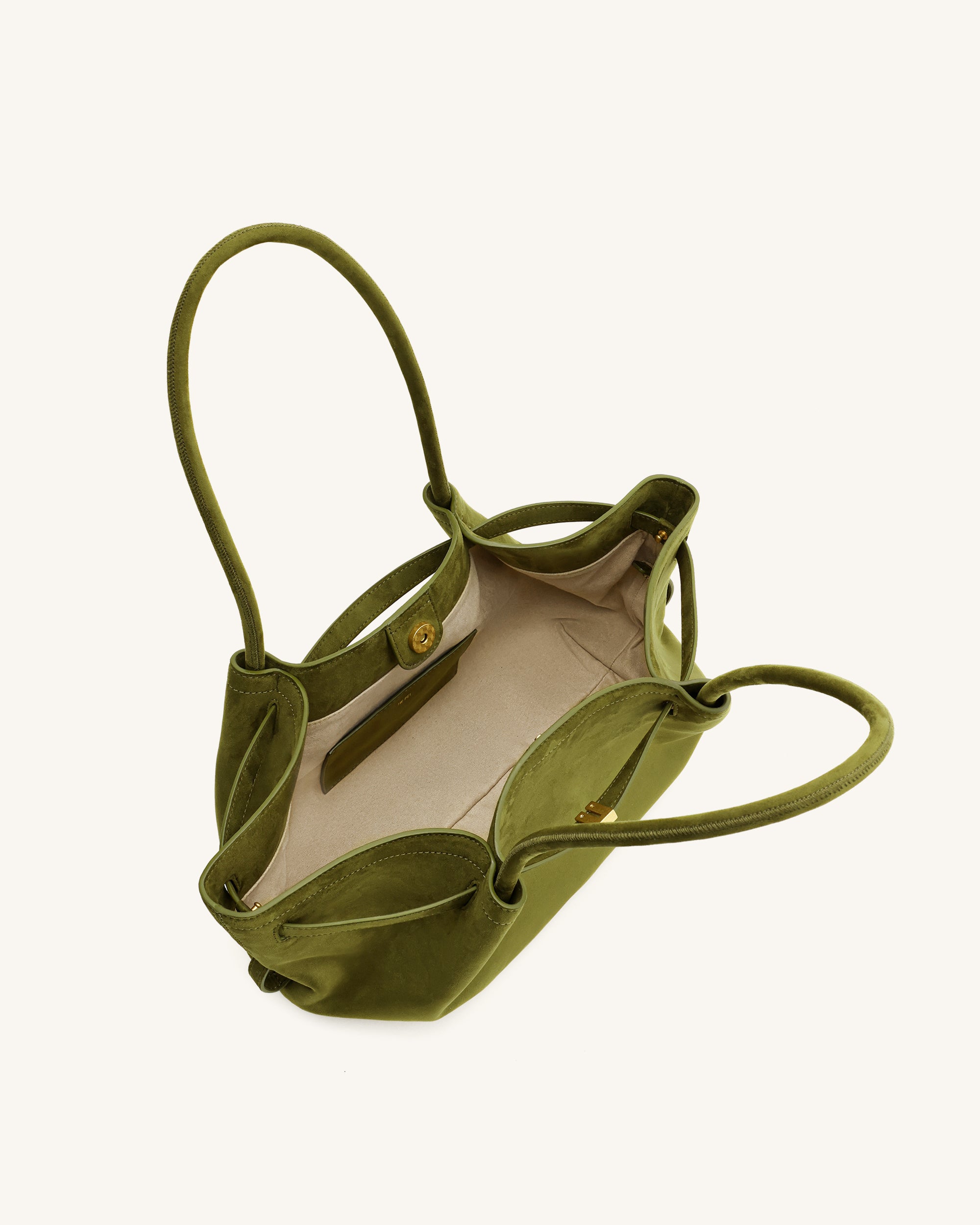 Hana Wide Faux Suede Tote Bag - Olive Green - Image 5