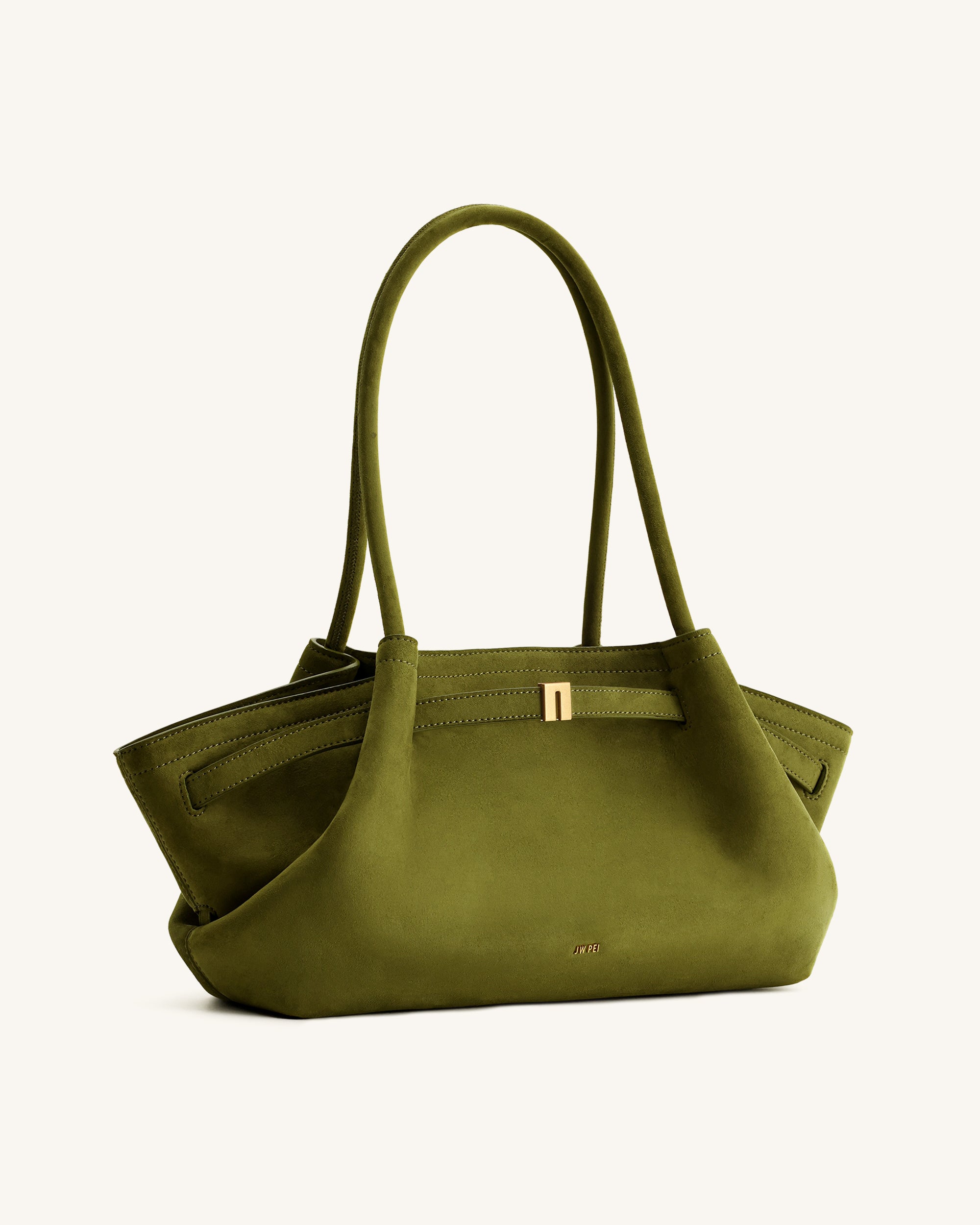 Hana Wide Faux Suede Tote Bag - Olive Green - Image 3