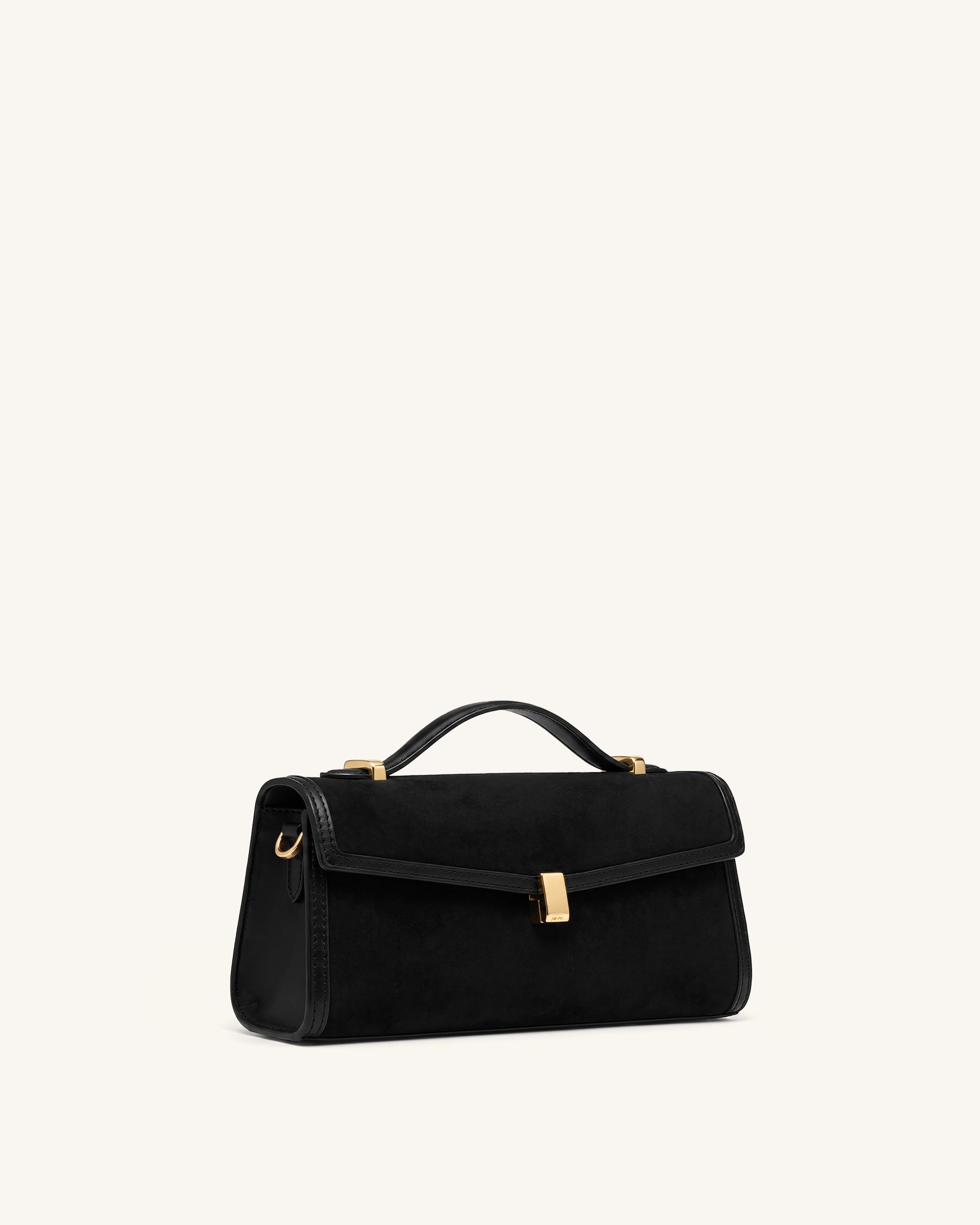 Delphine Faux Suede Top Handle Bag - Black - Image 3